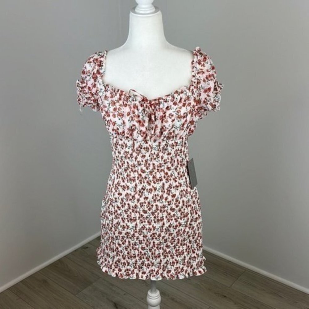 J for Justify Floral Ruched Mini Dress Size Large NWT